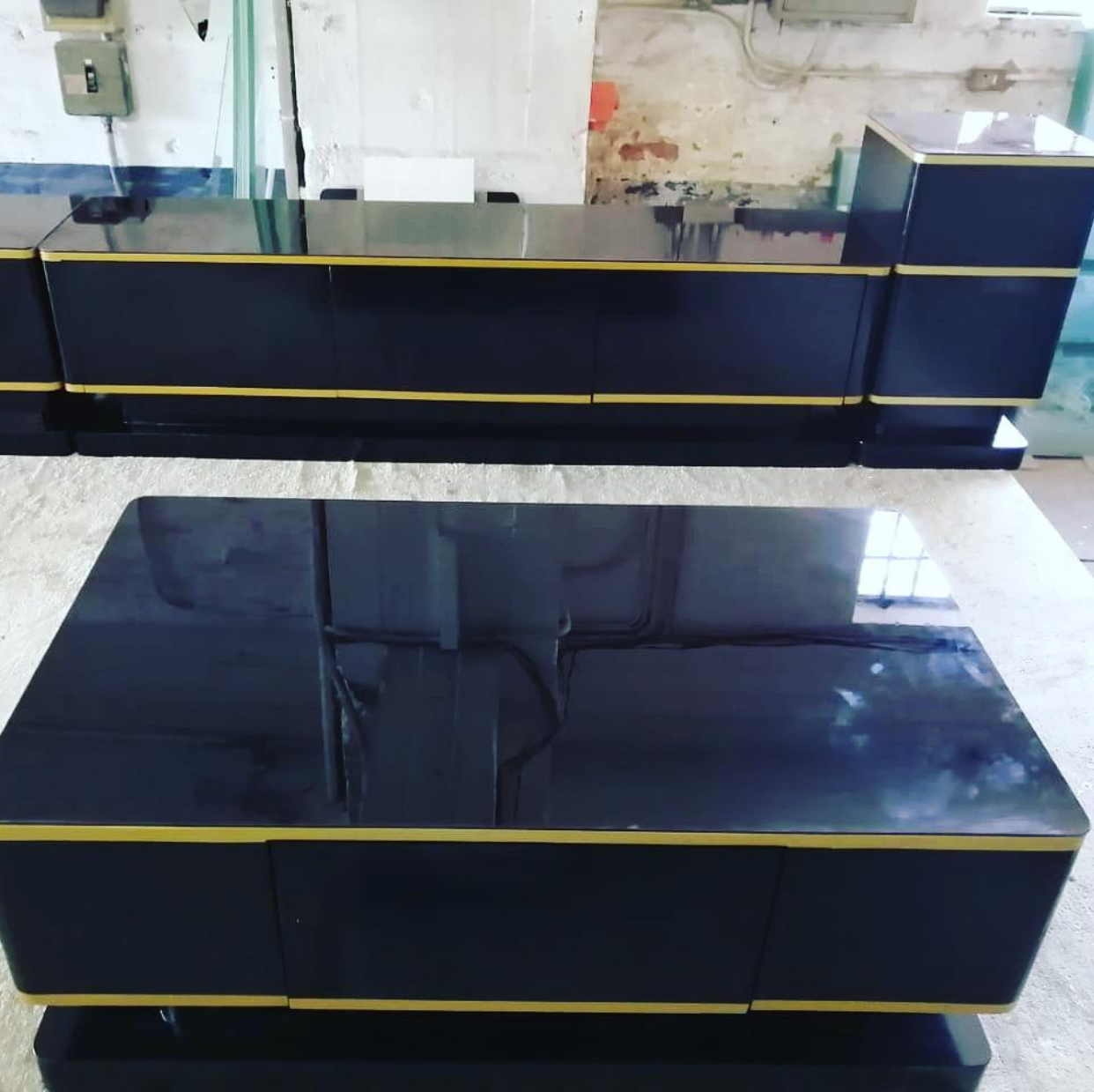 Amba Set Black & Gold TV Stand and Coffee Table Masswood Furniture's